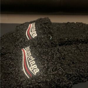 Balenciaga Black Textured Headband with Red and White Logo